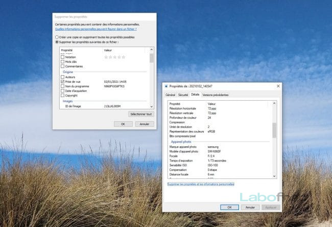 Windows 10 metadonnées