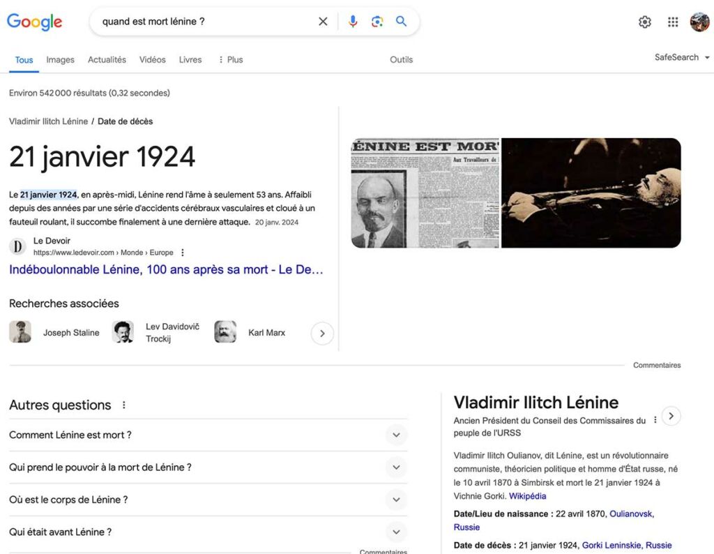 Résultats de recherche Google
