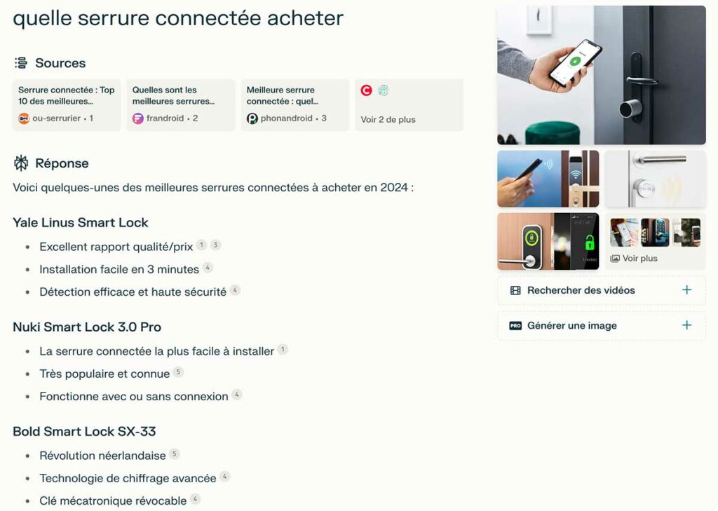 Résultats de recherche Perplexity AI