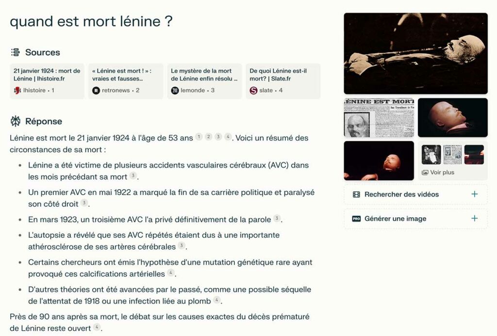 Résultats de recherche Perplexity AI